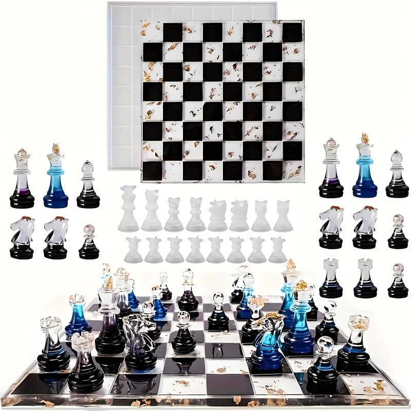 Resin Art Equipment - 11Chessboard16Resin Silicone Mold Set，3DChess Resin Silicone