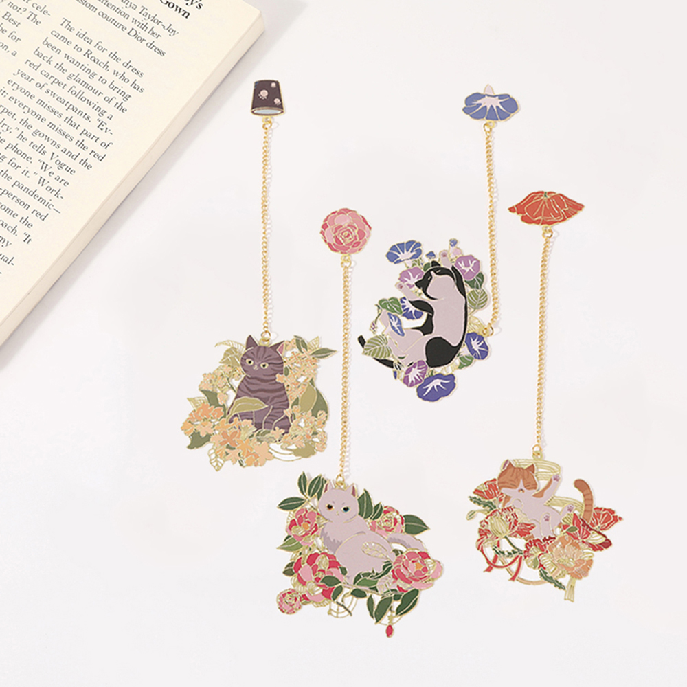 Resin Art Bookmark - 1PC Flower Cat Bookmark Metal Bookmark