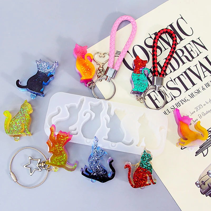 DIY Cat Shape Keychain Pendant - Resin Art Stone ulasan dan harga